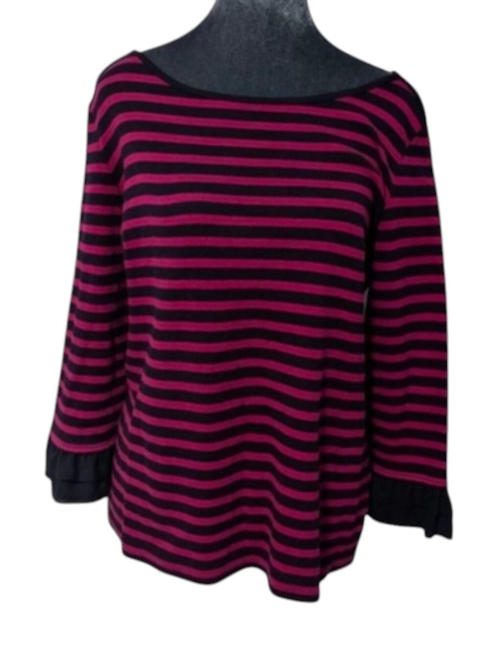 Talbots Striped Top with Ruffled Cuffs 3/4 Sleeves Size Medium